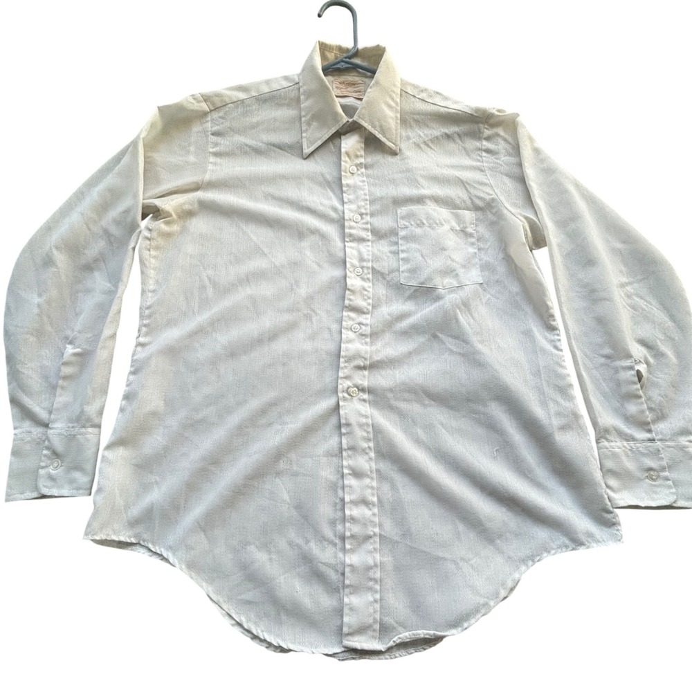 Vintage 60s Sanfordized Arrow Kent Button Shirt L White Dagger Collar Retro